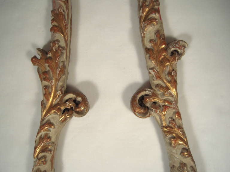 Pair of 18th Century Italian Carved, Painted and Gilt Wood Wall Decorations 2