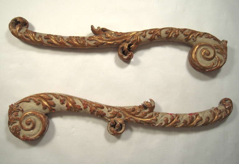 Pair of 18th Century Italian Carved, Painted and Gilt Wood Wall Decorations In Good Condition In Essex, MA