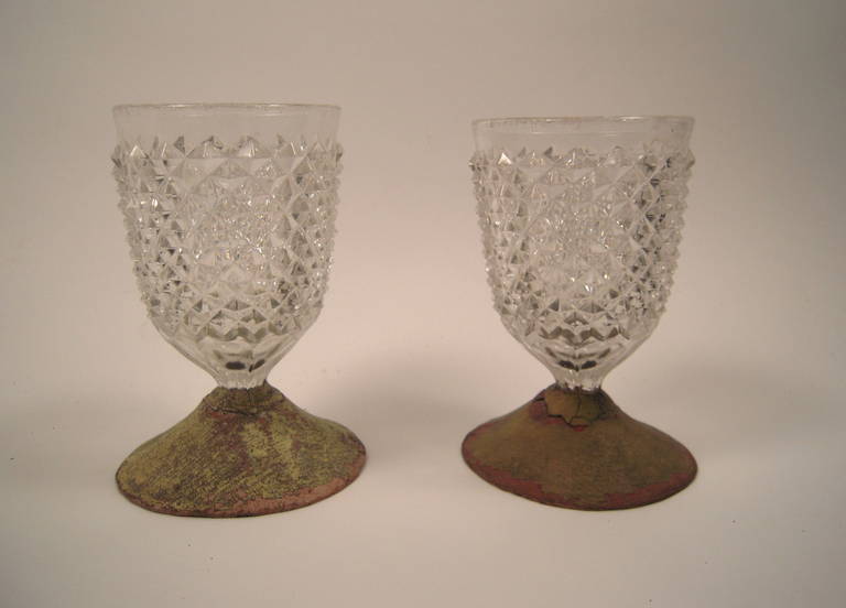 Pair of 19th Century American Quirky Make Do Repaired Cut-Glass Goblets
