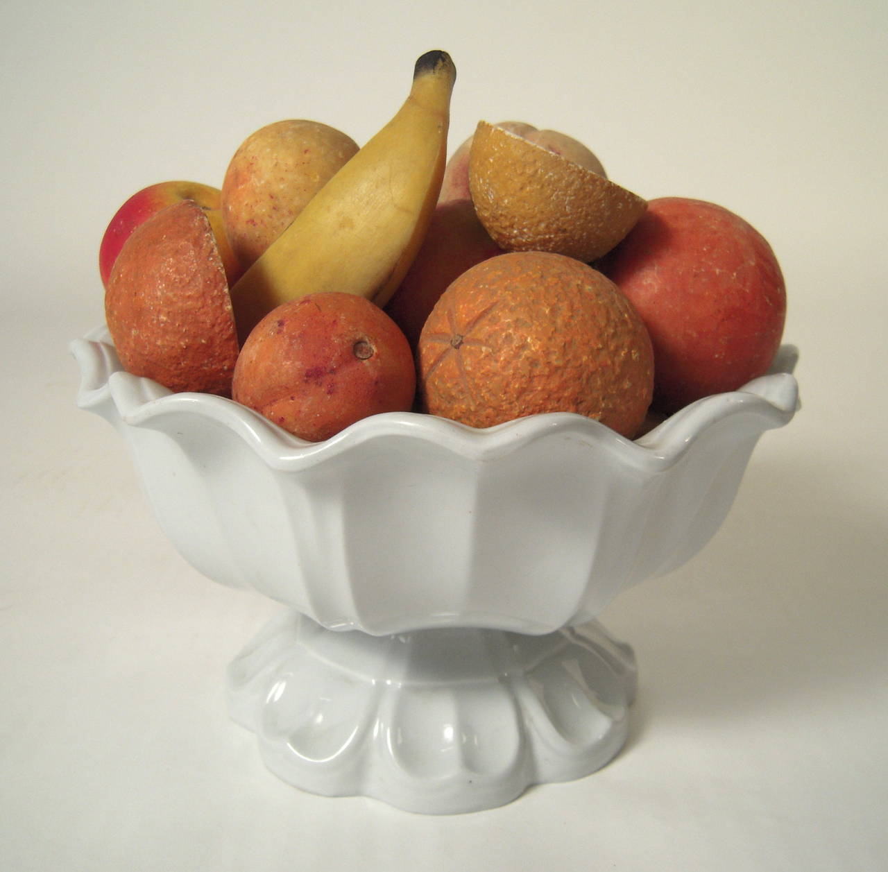 Ceramic 19th Century Ironstone Compote Filled with Stone Fruit