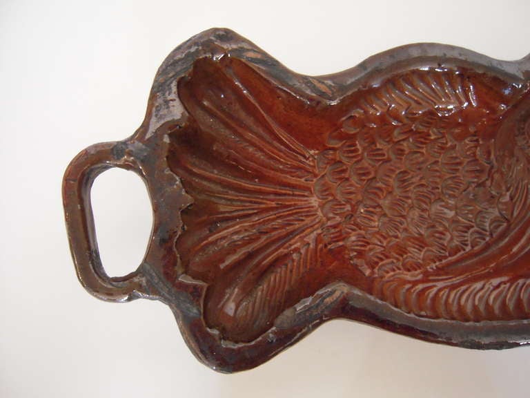 Glazed Redware Pottery Fish-Form Mold