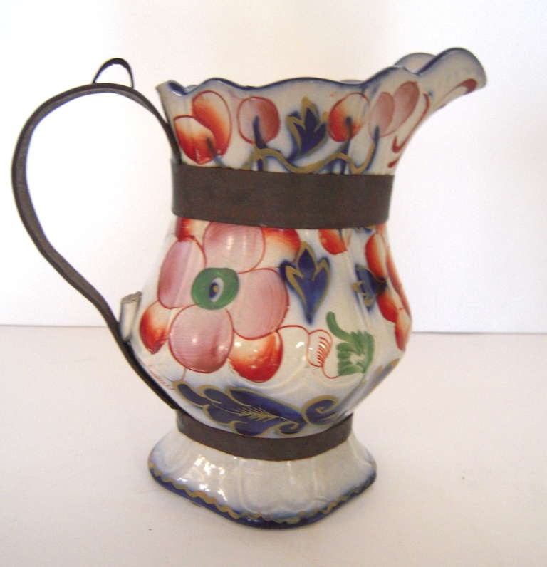 'Make Do' Repaired Staffordshire Gaudy Pitcher 2