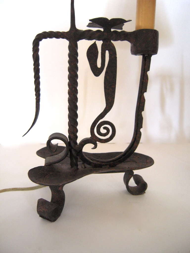American Pair of Wrought Iron Lamps