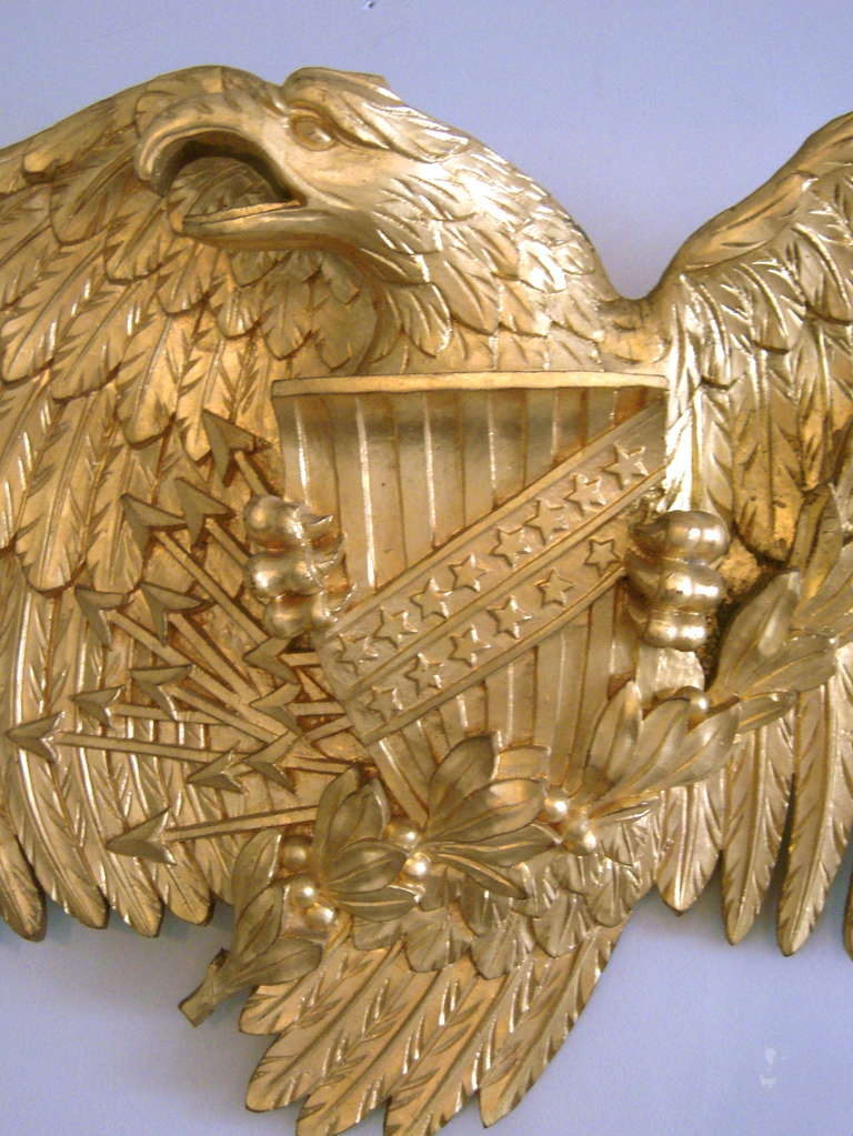 A Large Carved and Gilded American Eagle In Excellent Condition In Essex, MA