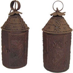 Used Pair of Punched Tin Lanterns