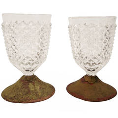 Antique Pair of 19th Century American Quirky Make Do Repaired Cut-Glass Goblets