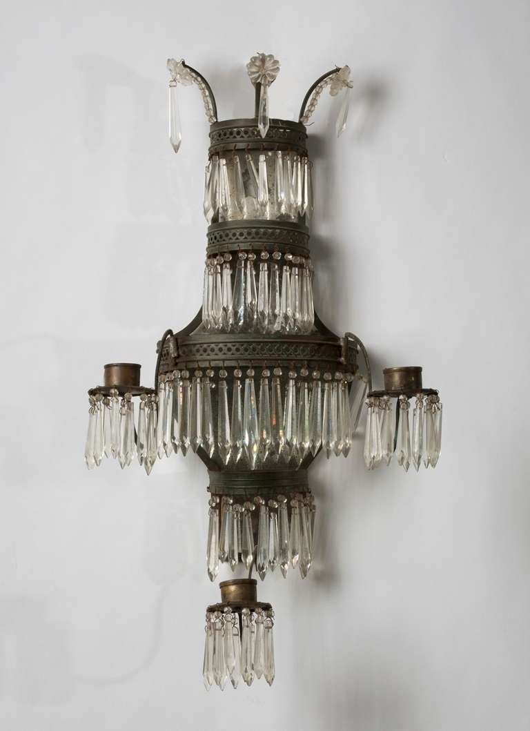 A Rare Set of 6 19th Century Neoclassical Crystal Wall Sconces