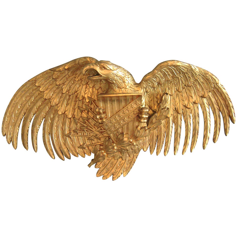 Large and Beautifully Carved Gilt Wood American Eagle