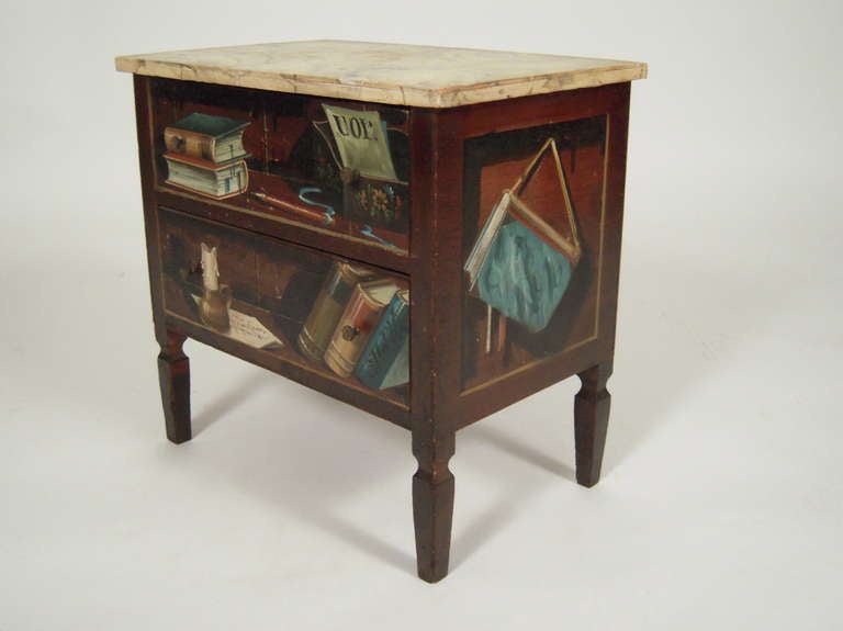 A Small Trompe L'Oeil Painted Italian Chest or Side Table In Excellent Condition In Essex, MA