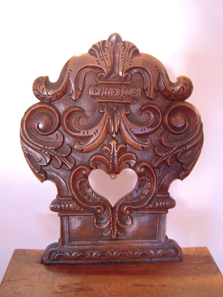 Hand-Carved 19th Century Swiss Alpine Walnut Chair