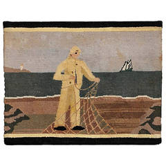 Antique Grenfell Fisherman Hooked Mat