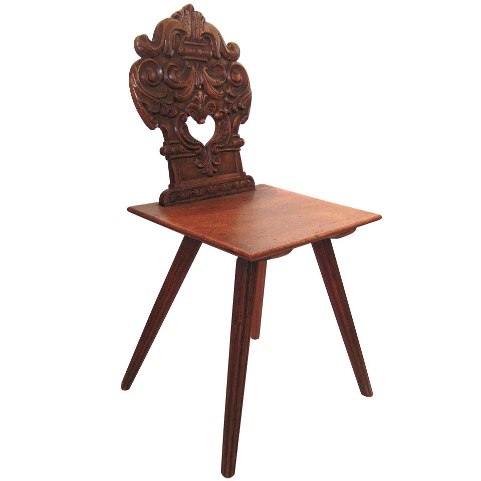 19th Century Swiss Alpine Walnut Chair