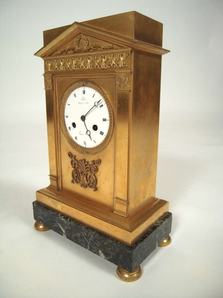 Enamel French Empire Period  Bronze Doré Mantle Clock