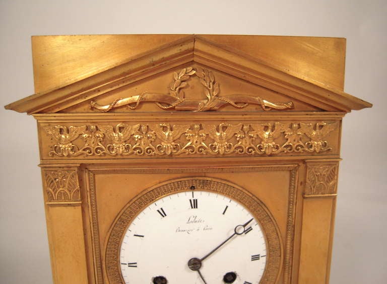 French Empire Period  Bronze Doré Mantle Clock In Excellent Condition In Essex, MA