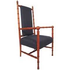 Large Faux Bamboo Upholstered Armchair