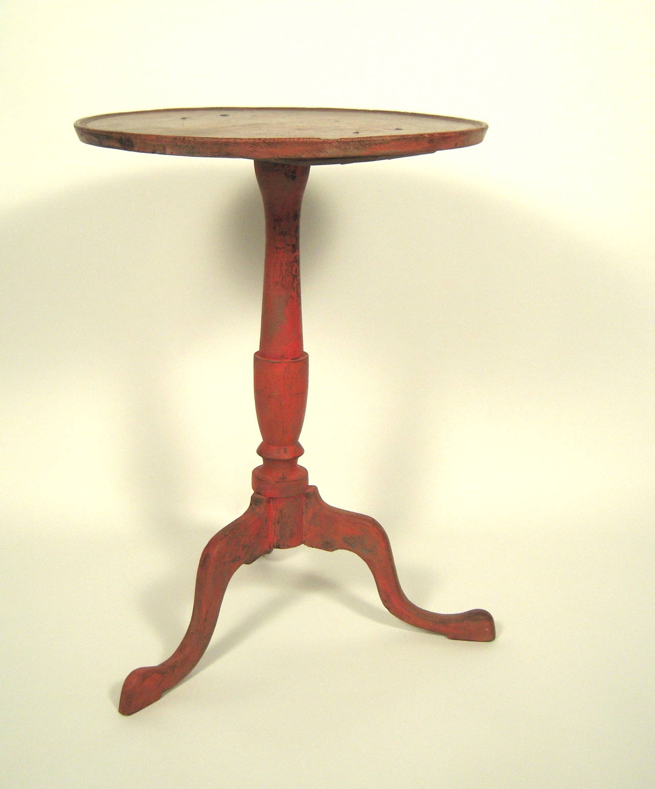 Beautifully Colored Salmon Painted Federal Period Candle Stand, circa 1790 4