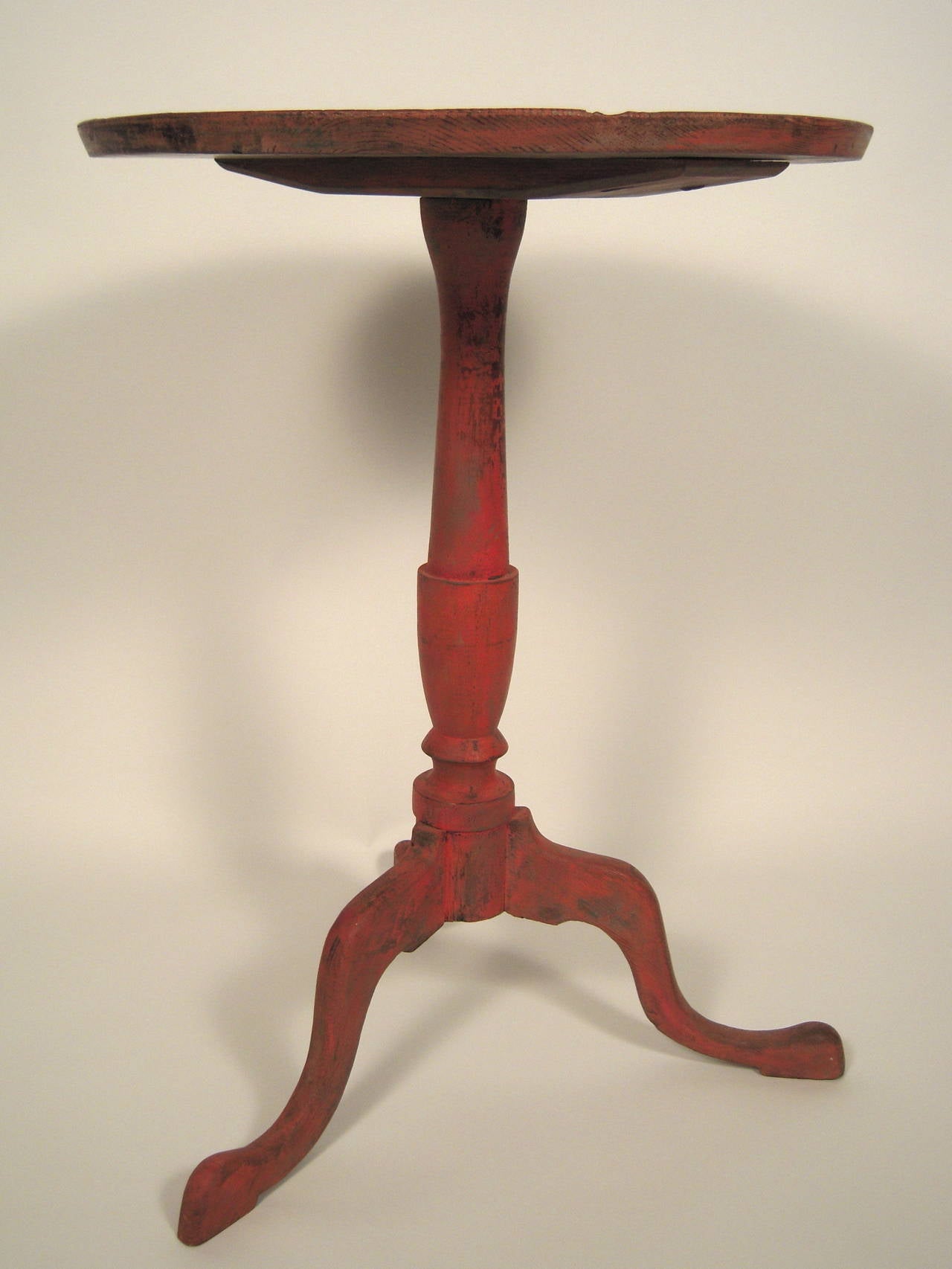 18th Century and Earlier Beautifully Colored Salmon Painted Federal Period Candle Stand, circa 1790