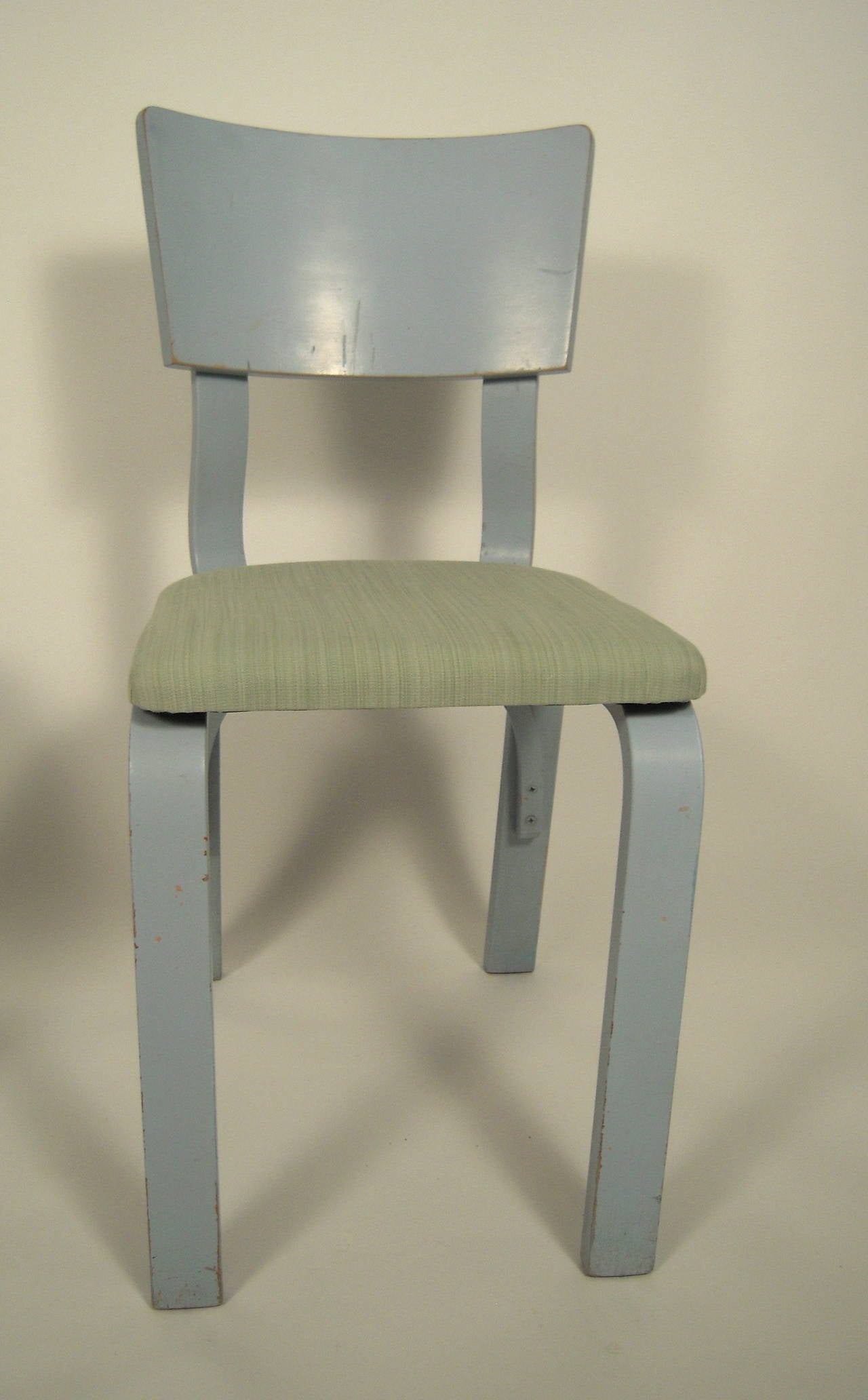Mid-20th Century Ten Thonet Light Blue Painted Dining Chairs