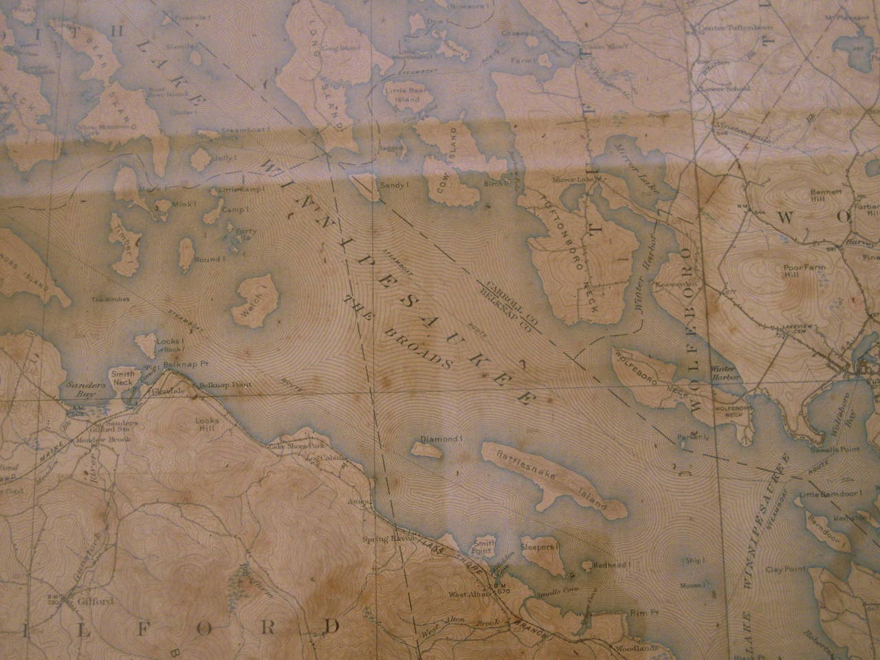 Glazed Framed Map of Lake Winnipesaukee Region, NH