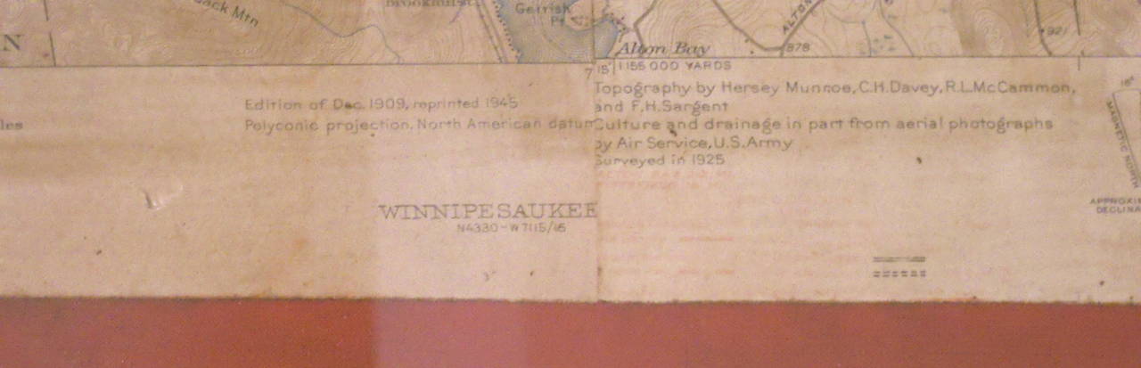 Early 20th Century Framed Map of Lake Winnipesaukee Region, NH