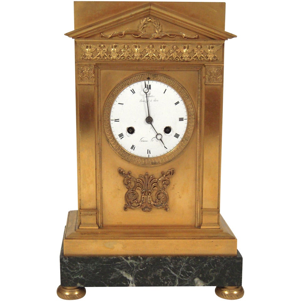 French Empire Period  Bronze Doré Mantle Clock