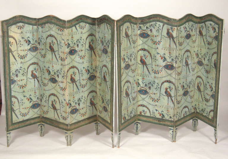 Pair of 19th Century Double-Sided French Wallpaper Screens