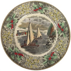 Antique "Ice Boat Race on the Hudson" Holiday Plate