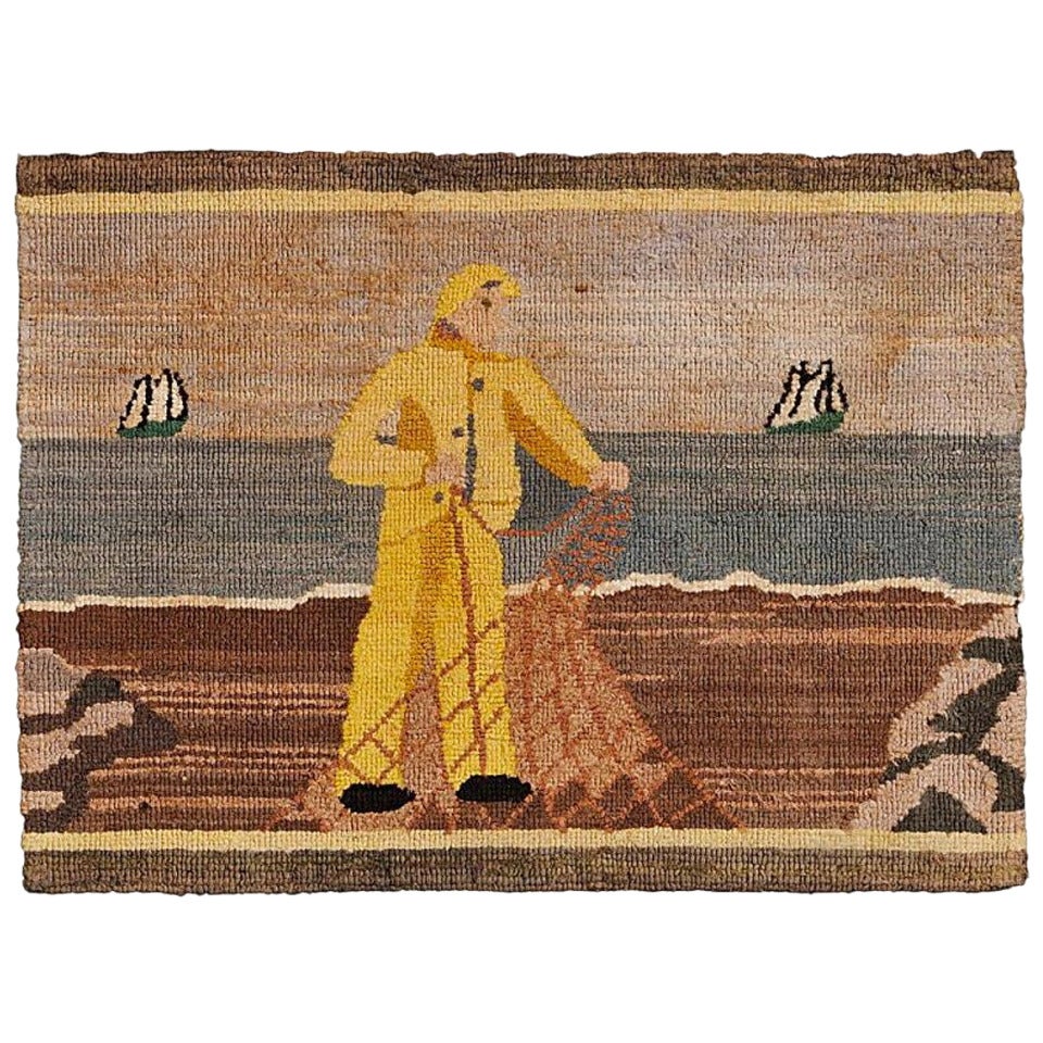 Folk Art Fisherman Hooked Grenfell Mat