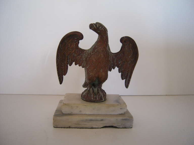 Patriotic Brass American Eagle Sculpture on Marble Base In Good Condition In Essex, MA