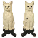 Pair of Cat Andirons with Green Glass Eyes at 1stDibs | cat andirons with  glass eyes, cat fireplace andirons