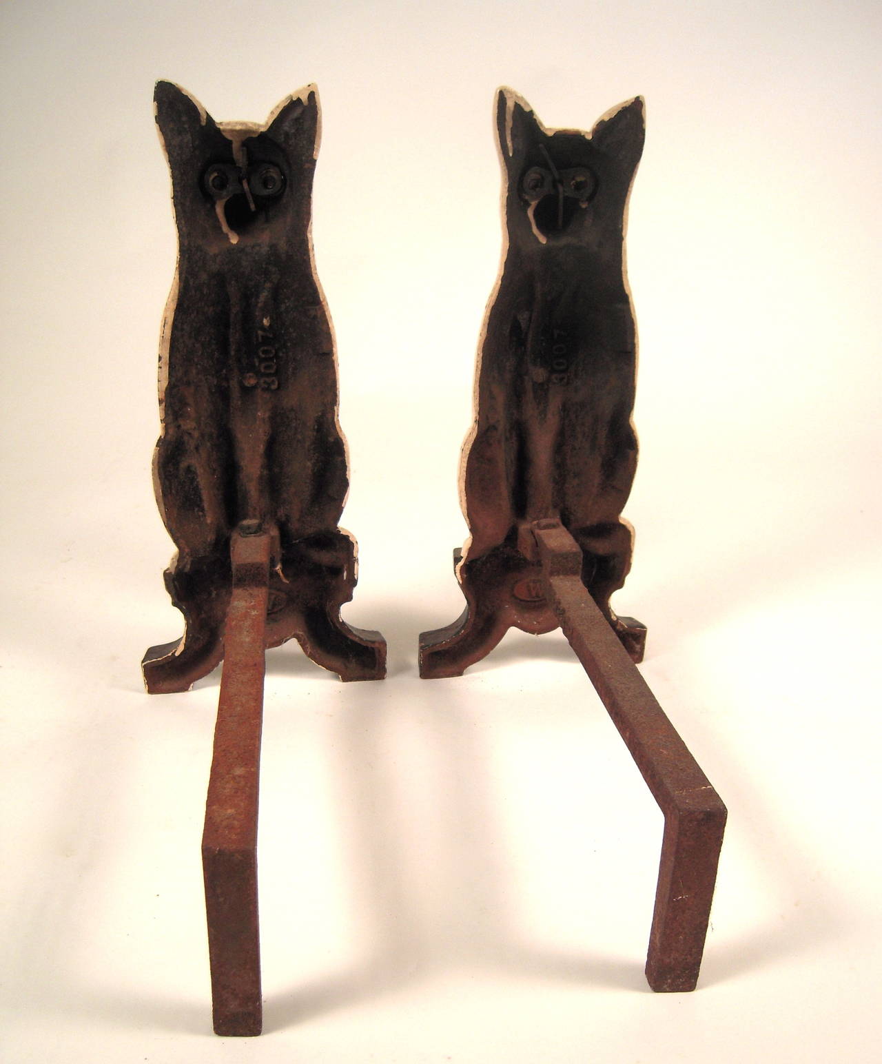Pair of Cat Andirons with Green Glass Eyes 2
