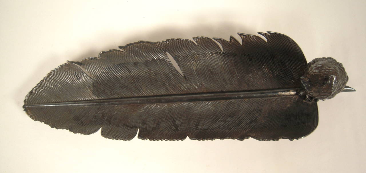 Antique Owl and Feather Pen Rest, circa 1880 In Good Condition In Essex, MA