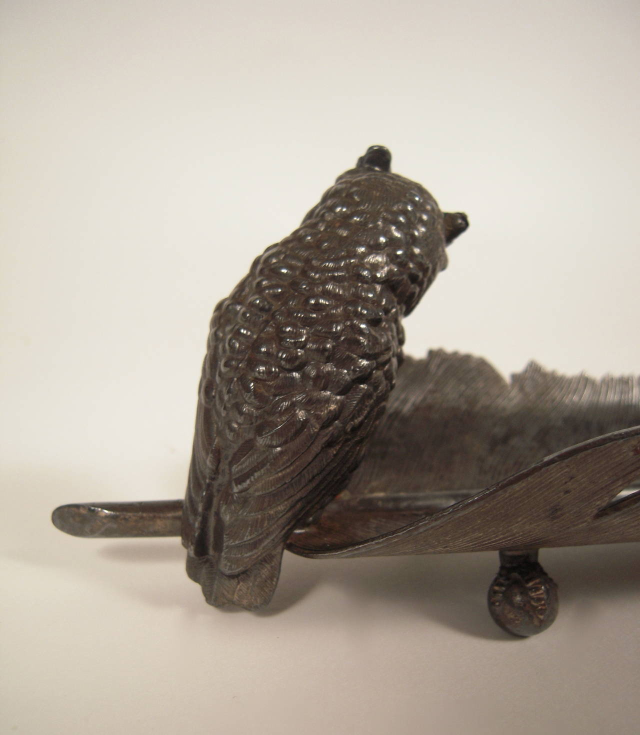 Late 19th Century Antique Owl and Feather Pen Rest, circa 1880