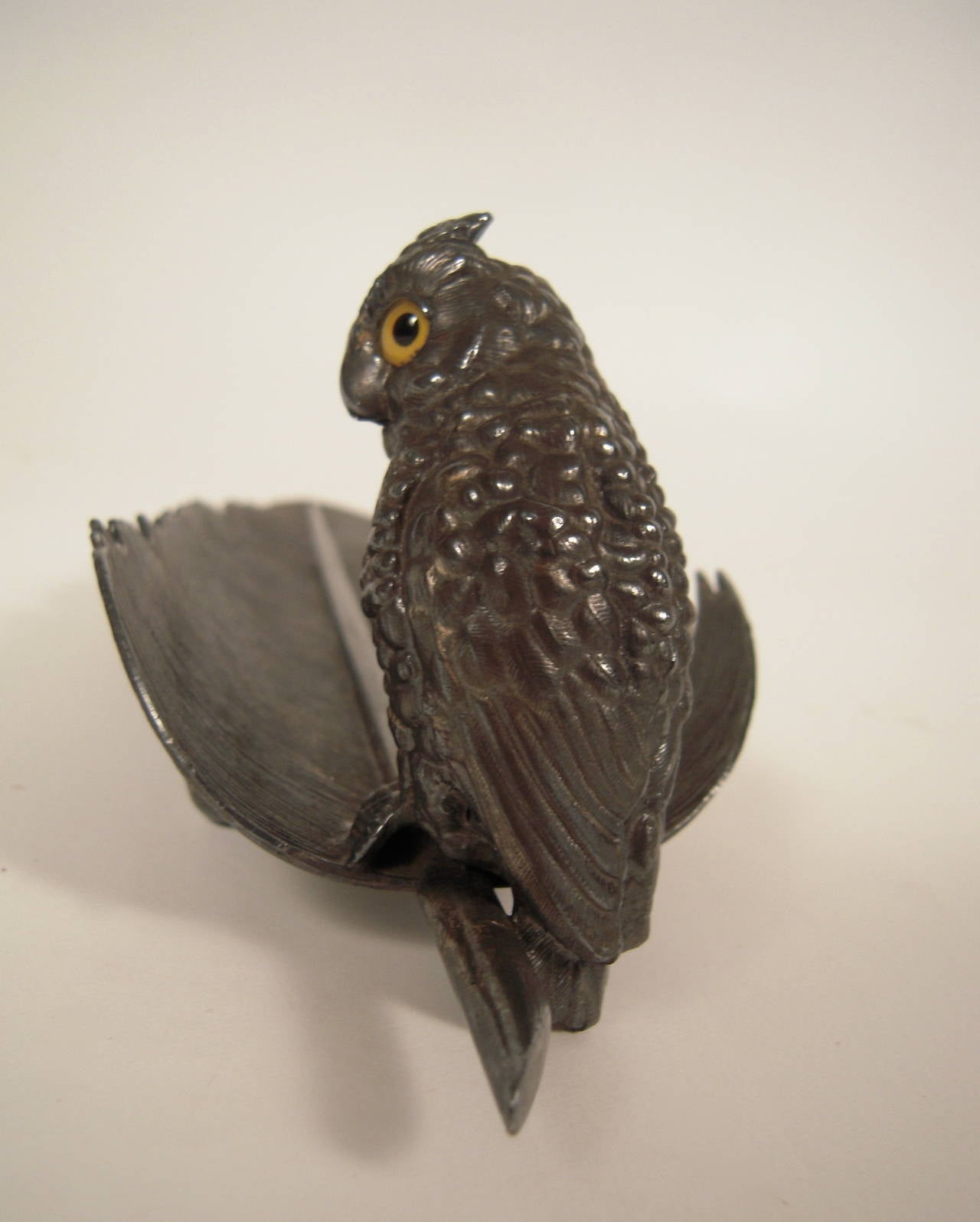 Glass Antique Owl and Feather Pen Rest, circa 1880