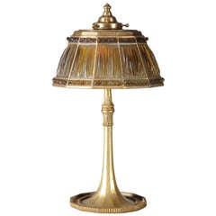 Used Tiffany Amber Linenfold Glass and Gilt Bronze Lamp