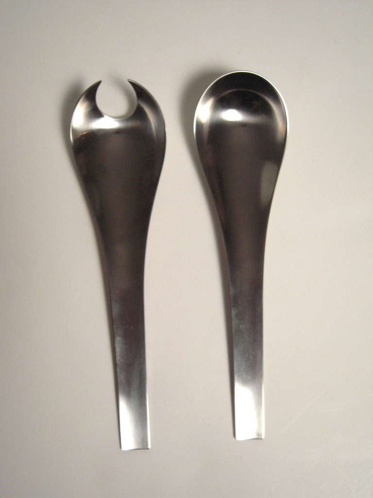 Stainless Steel Rare Georg Jensen Steel 'Blue Shark' Flatware Service  for 8