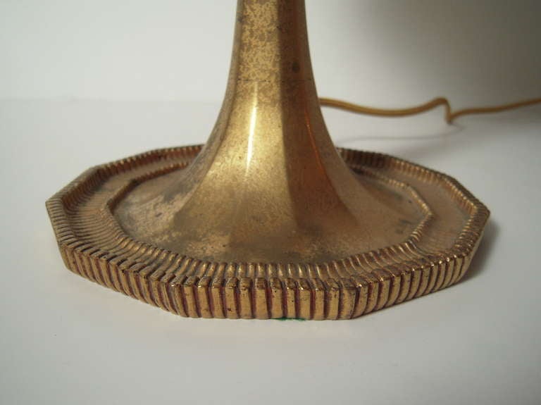 Tiffany Amber Linenfold Glass and Gilt Bronze Lamp 3