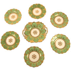 Antique 19th Century English Celadon Green and Gilded Porcelain Dessert Service
