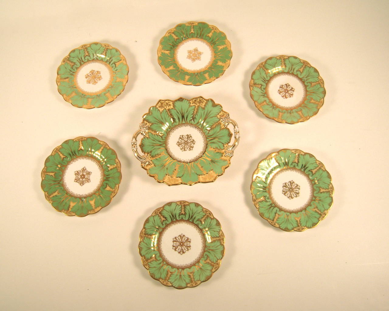 19th Century English Celadon Green and Gilded Porcelain Dessert Service