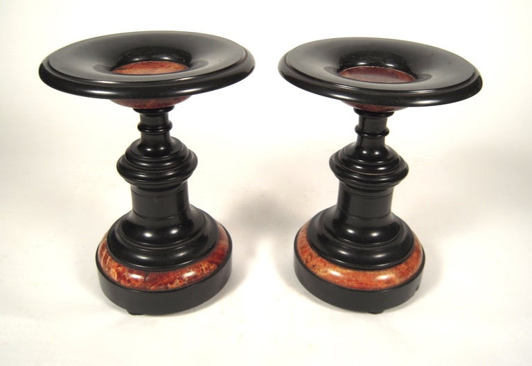 Pair of 19th Century Blue John Inlaid Black Onyx Tazzas In Good Condition In Essex, MA