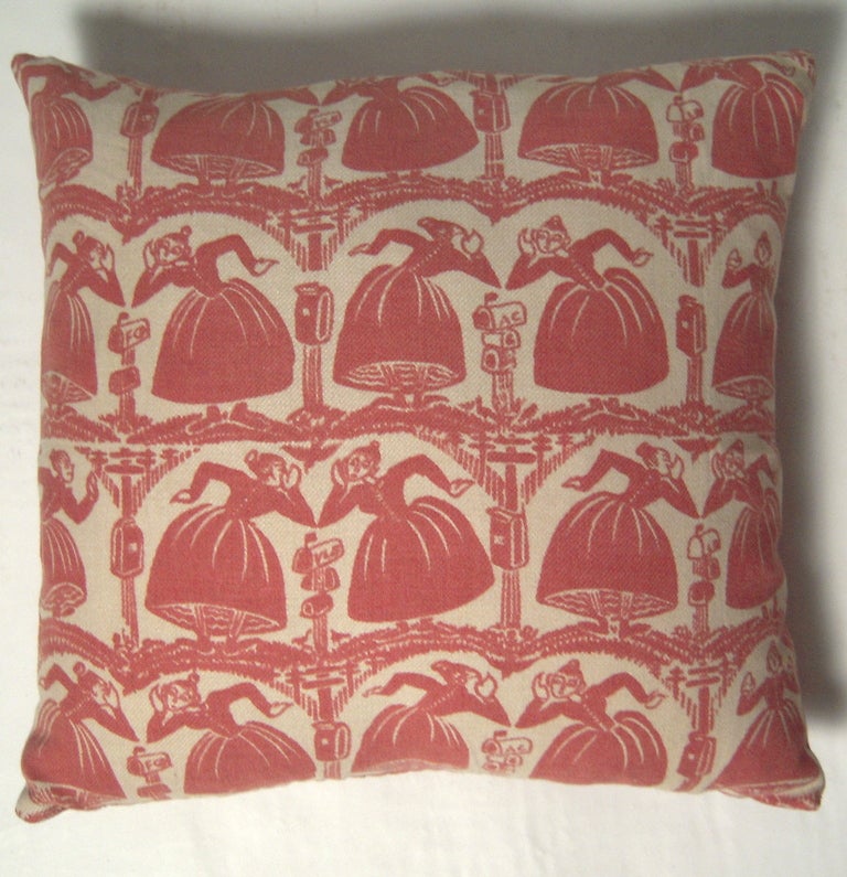 American Pair of Folly Cove Designers Gossip Pillows, c. 1940s-60s