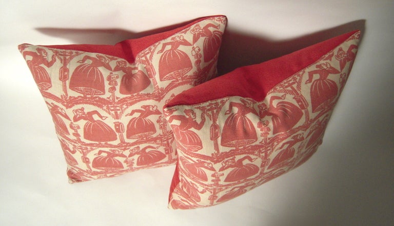 Mid-20th Century Pair of Folly Cove Designers Gossip Pillows, c. 1940s-60s
