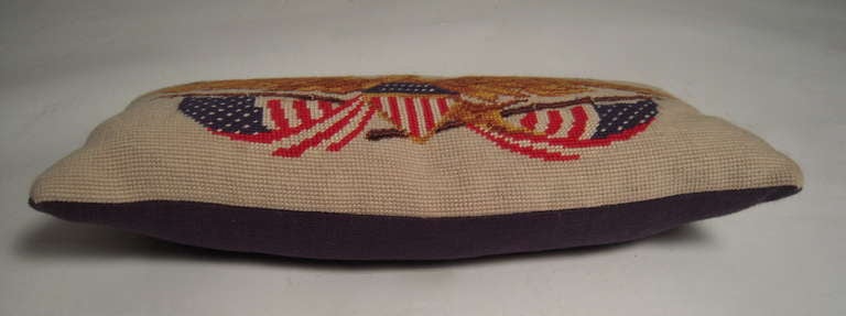 Patriotic American Eagle and Flag Needlepoint Pillow In Excellent Condition In Essex, MA