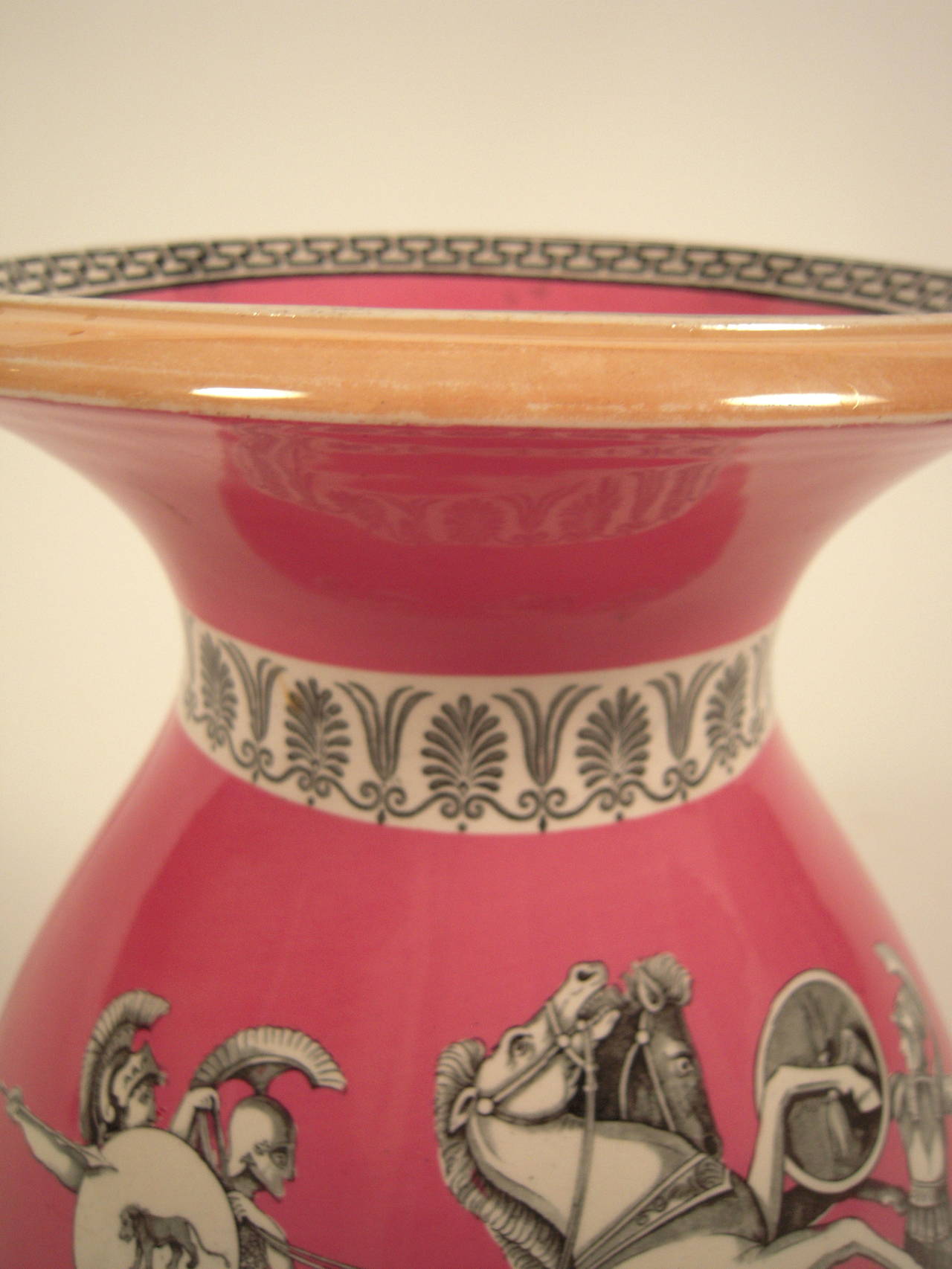 Glazed 19th Century Neoclassical Pink Staffordshire Vase