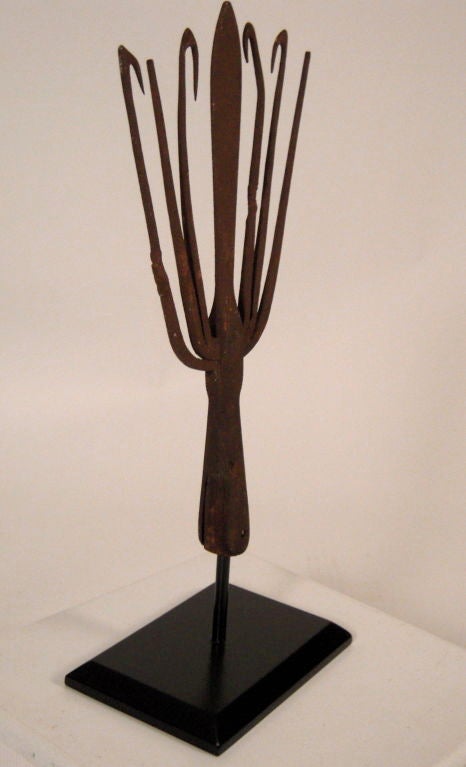 19th Century American Wright Iron Fishing Spear on Stand at 1stdibs