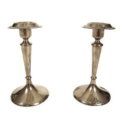 Pair of Arts and Crafts Period Sterling Silver Candlesticks