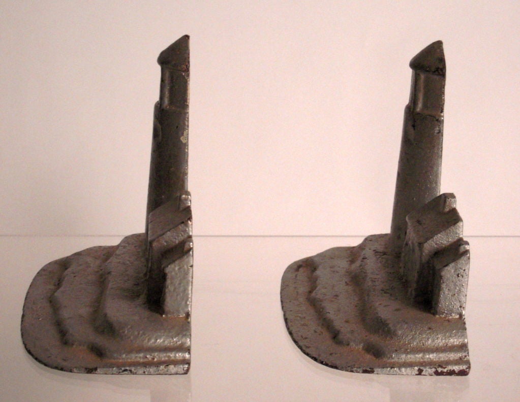 20th Century Pair of Cast Iron Lighthouse Doorstops