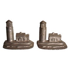 Antique Pair of Cast Iron Lighthouse Doorstops