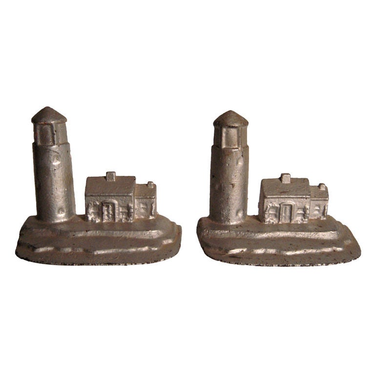 Pair of Cast Iron Lighthouse Doorstops