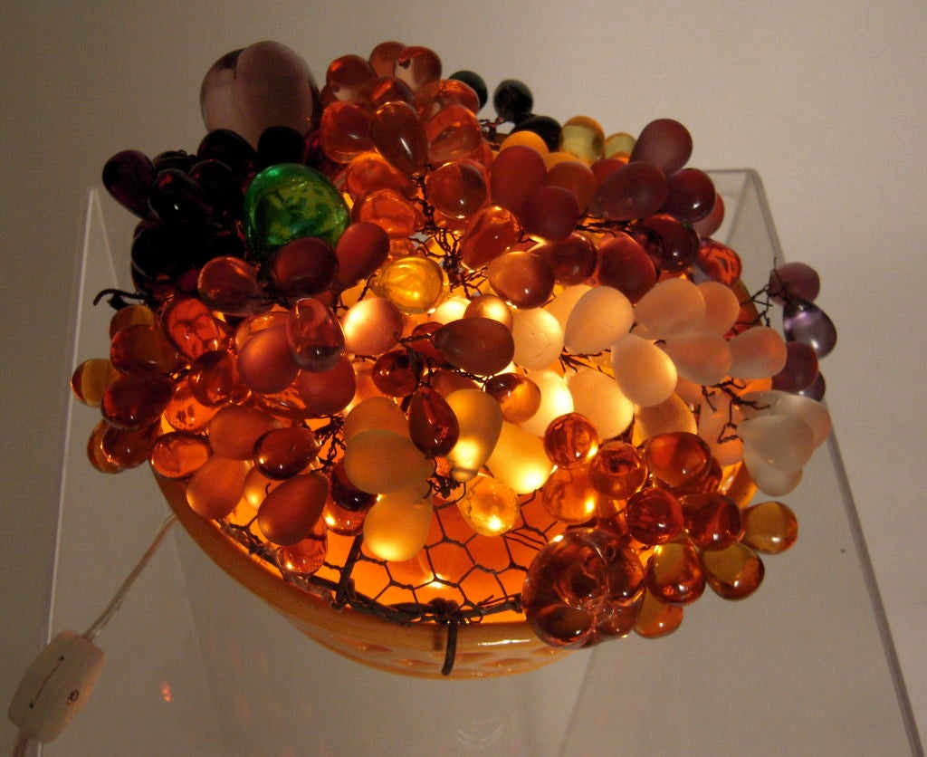 Whimsical French Ceramic and Glass Fruit Basket Centerpiece